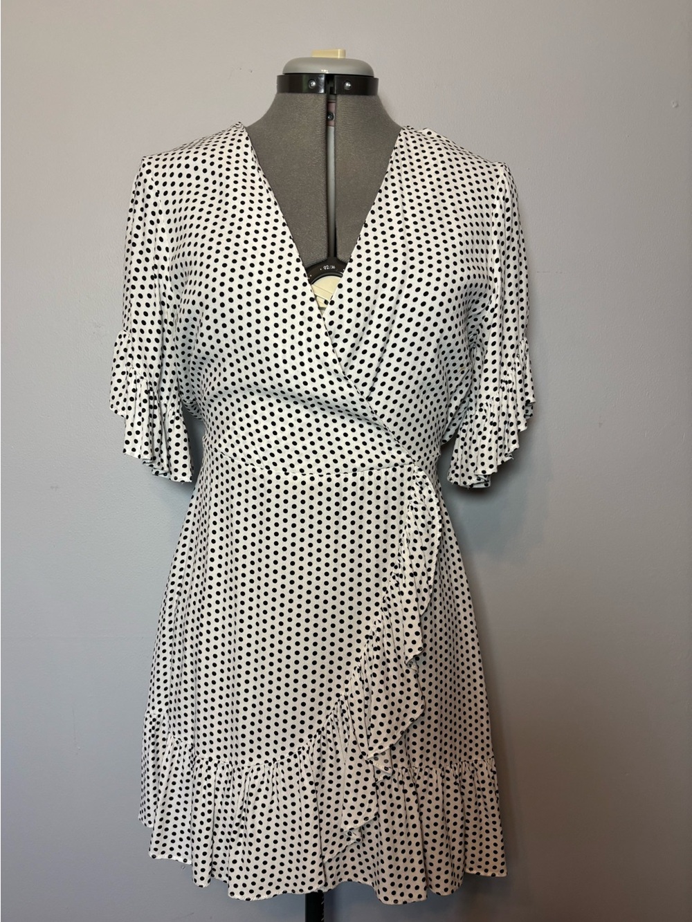 OYSHO black Polka Dot Wrap Mini Dress - medium